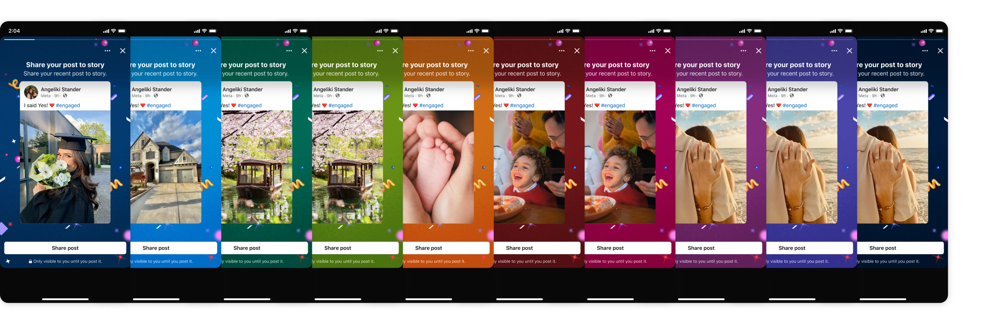 Birthday Stories share-to-story sheet in ten background colorways